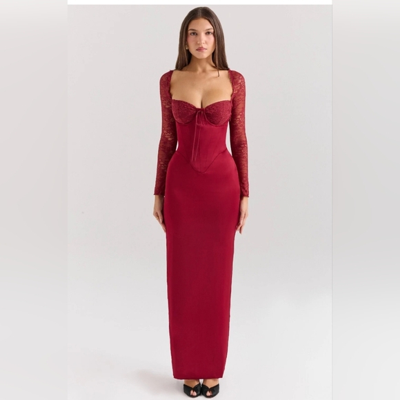 House of CB Dresses & Skirts - House Of CB Perdi Elegant Red Lace Long Sleeve Dress